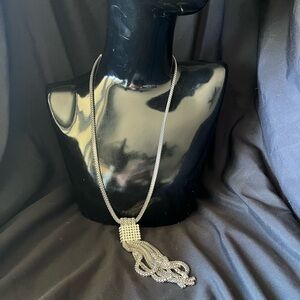 Stunning J. Lo Silver tone rhinestone tie Necklace with Tassel